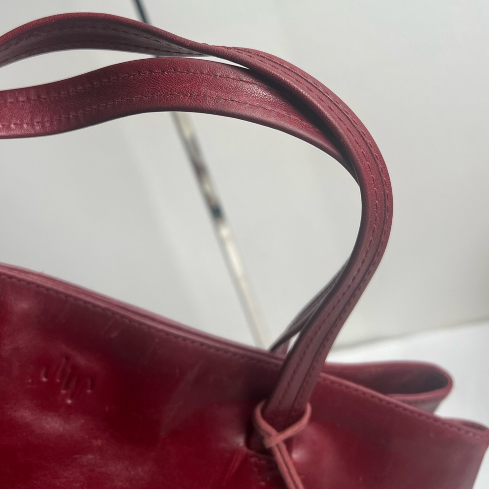 Vintage 90s Y2K Oxblood Leather Tote‎ Bag Structured Patina Minimalist Work Bag - Picture 9 of 14